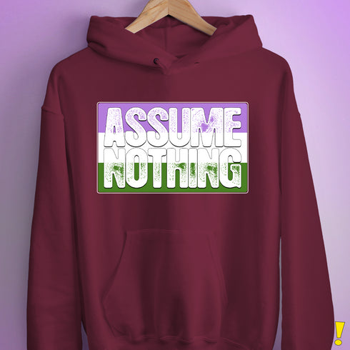 Assume Nothing Genderqueer Pride Flag Hoodie - Maroon